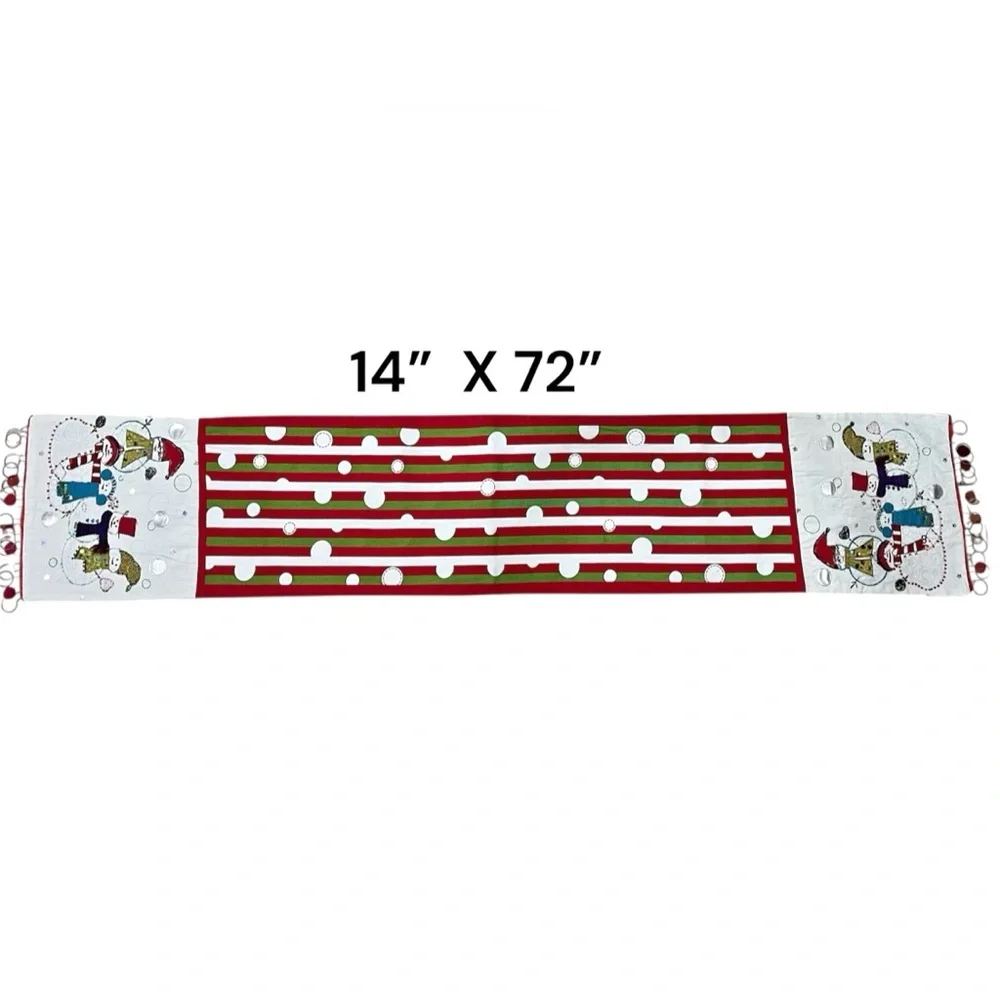 Pier 1 Imports Christmas Table Runner Snowman Whimsy Embellished Beaded 14”X72”